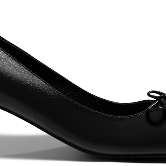 Womens Kitten Low Heels Strappy Bow Closed Toe Slip On Dress Pumps - Picture 1 of 6